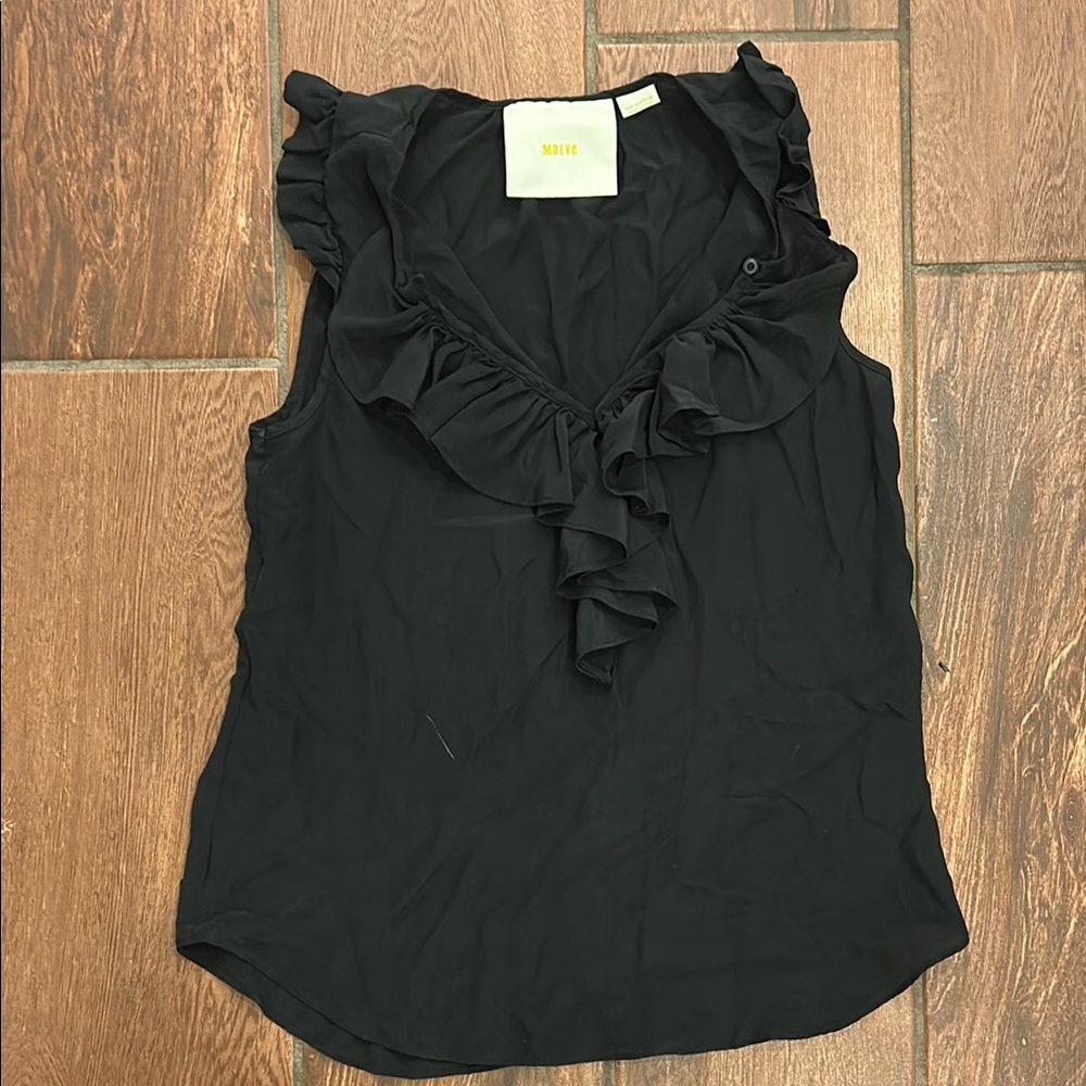 Maeve Anthropologie size 0 black silk work blouse
